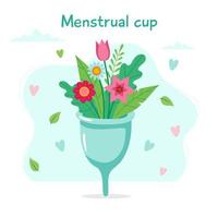 Copo menstrual com flores e letras vetor