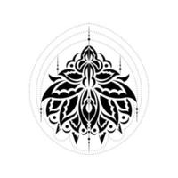 tatuagem de flor de lótus, yoga ou elemento decorativo zen no estilo boho. formas de lótus ou nenúfar, elementos gráficos em preto sobre fundo branco, decorações modernas indianas. vetor