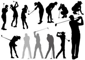 Silhuetas de jogadores de golfe vetor