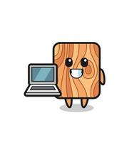 ilustração de mascote de prancha de madeira com um laptop vetor