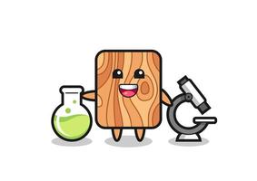 personagem mascote de madeira de prancha como cientista vetor