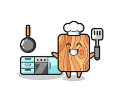 ilustração de personagem de madeira de prancha como chef está cozinhando vetor