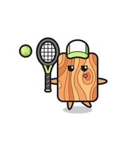 personagem de desenho animado de madeira de prancha como jogador de tênis vetor