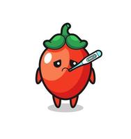 personagem de mascote de pimenta com condição de febre vetor