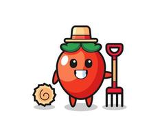 personagem mascote de pimenta como agricultor vetor