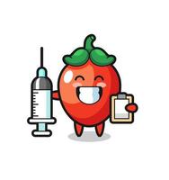 ilustração de mascote de pimenta como médico vetor