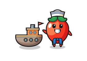 personagem mascote de pimenta como um marinheiro vetor