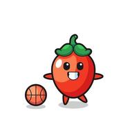 ilustração do desenho de pimenta está jogando basquete vetor