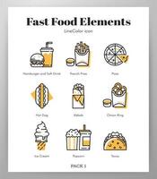 Elementos de fast-food Pack de cores de linha vetor