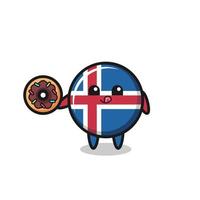 ilustração de um personagem de bandeira da islândia comendo um donut vetor