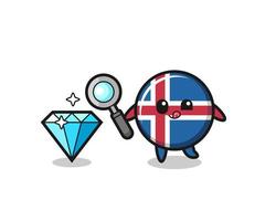 mascote da bandeira da Islândia está verificando a autenticidade de um diamante vetor