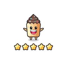 a ilustração da melhor classificação do cliente, personagem fofa de cupcake com 5 estrelas vetor