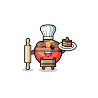 tigela de almôndega como mascote do chef de pastelaria segure o rolo vetor