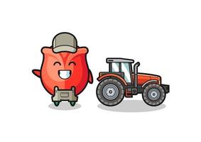 o mascote do agricultor de rosas ao lado de um trator vetor