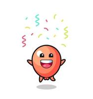 mascote de balão feliz pulando de parabéns com confete de cor vetor
