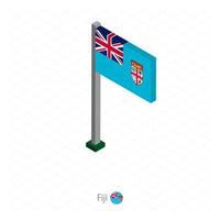 bandeira de fiji no mastro em dimensão isométrica. vetor