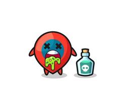 ilustração de um personagem de símbolo de localização vomitando devido a envenenamento vetor