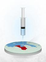 vacinação da letônia, injeção de uma seringa em um mapa da letônia. vetor