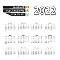 calendário 2022 em língua romena, semana começa na segunda-feira. vetor