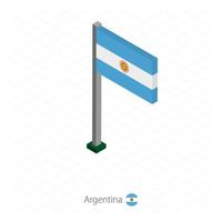 bandeira argentina no mastro em dimensão isométrica. vetor