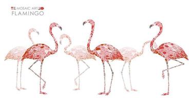 Flamingos cor-de-rosa do mosaico em um fundo branco. vetor