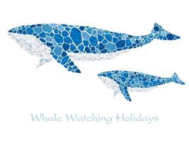 Baleias em mosaico azul. vetor