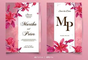 modelo de convite de casamento em aquarela com enfeite de flor rosa vetor