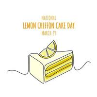desenho de linha única de bolo de chiffon de limão, como modelo, rótulo de produto, banner ou cartaz, dia nacional do bolo de chiffon de limão. ilustração vetorial.