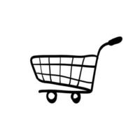 ilustração de carrinho de compras para web, aplicativos móveis. ícone de carrinho de carrinho de compras com vetor de estilo doodle desenhado à mão