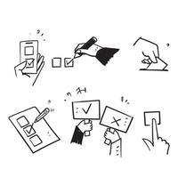 conjunto simples de doodle desenhado à mão de vetor de ilustração relacionado a votação isolado