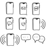 ícones de notificação de telefone em fundo branco, ícone de sms, telefone celular, telefone de chamada, mensagem, ilustração de doodle vetor