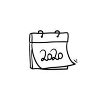 doodle ilustração de sinal de calendário desenhado à mão 2020 isolado no fundo branco vetor