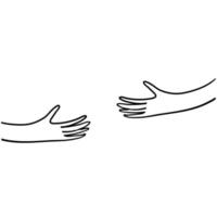 mãos humanas segurando ou abraçando algo com vetor de estilo doodle desenhado à mão isolado no branco