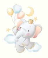 ilustração de elefante e balões bonito dos desenhos animados