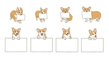 cão corgi dos desenhos animados com papel em branco. cão acima de banner ou ilustração de sinal vetor