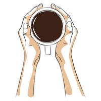 esboçar a mão de uma mulher com uma xícara de café vetor
