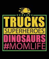 caminhões super-heróis dinossauros momlife tipografia vetor
