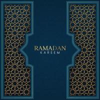 fundo de luxo azul árabe islâmico ramadan kareem com armação de borda de padrão dourado vetor