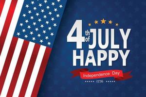 Estados Unidos da América feliz dia da independência cartão, banner, ilustração vetorial horizontal. feriado eua 4 de elemento de design de julho com bandeira americana com curva