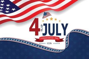 Estados Unidos da América feliz dia da independência cartão, banner, ilustração vetorial horizontal. feriado eua 4 de elemento de design de julho com bandeira americana com curva vetor
