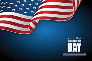 Estados Unidos da América feliz dia da independência cartão, banner, ilustração vetorial horizontal. feriado eua 4 de elemento de design de julho com bandeira americana com curva
