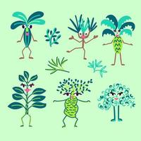 conjunto de personagens de desenhos animados de plantas de casa com braços e pernas vetor