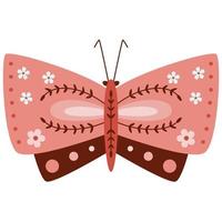 arte gráfica decorativa de borboleta rosa estilo folk vetor