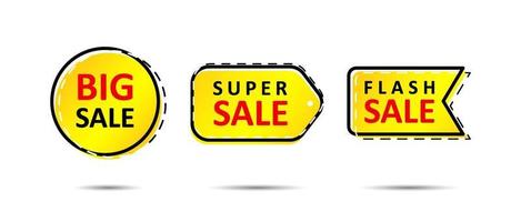 rótulo de vendas. venda e etiqueta de oferta especial, etiqueta de preço. etiqueta de vendas amarela e simples