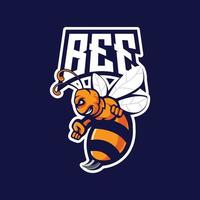 vetor de design de logotipo de mascote de desenho de abelha com estilo de conceito de ilustração moderna para impressão de crachá, emblema e camiseta. ilustração de vespas para esporte, esport, jogos ou equipe