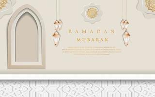 ornamental de luxo de fundo ramadan mubarak com padrão islâmico e vetor premium de lanterna