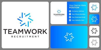 design de logotipo de trabalho em equipe com modelo de cartão de visita. vetor