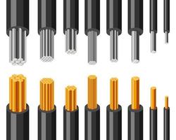 vetor de cabos e fios de energia elétrica conjunto isolado no fundo branco.