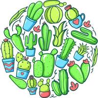 pacote de doodle de planta de cacto vetor