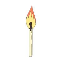 ilustração em vetor de um palito de fósforo aceso isolado no fundo branco. fonte de fogo para churrasqueira, churrasqueira ou fogueira. um símbolo de perigo
